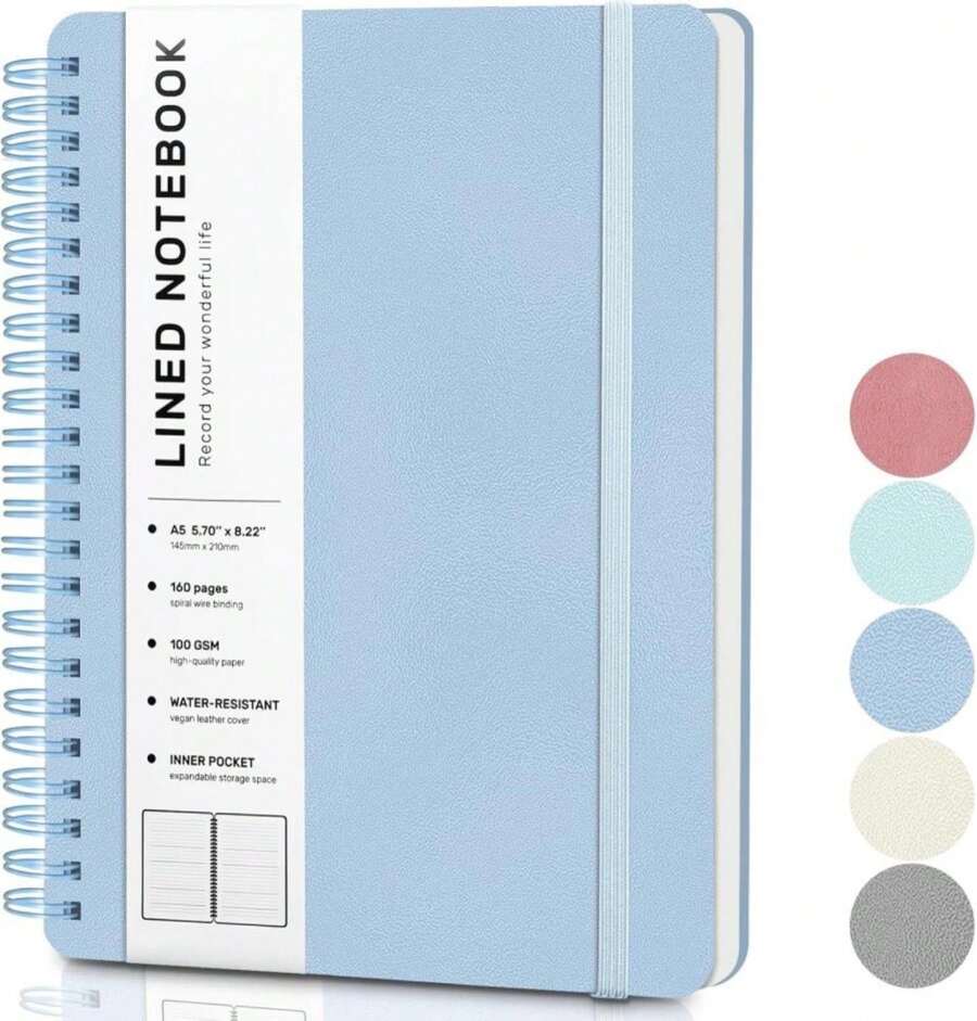 ABERLLS Blue Lined Spiral Journal Notebook With 160 Pages, 8*5.7in, A5 Spiral Notebook, Journaling Notebooks For Work, School, Women, Men, College Ruled Spiral Notebook, Hardcover Leather Journals - 顏色F - 查看 1