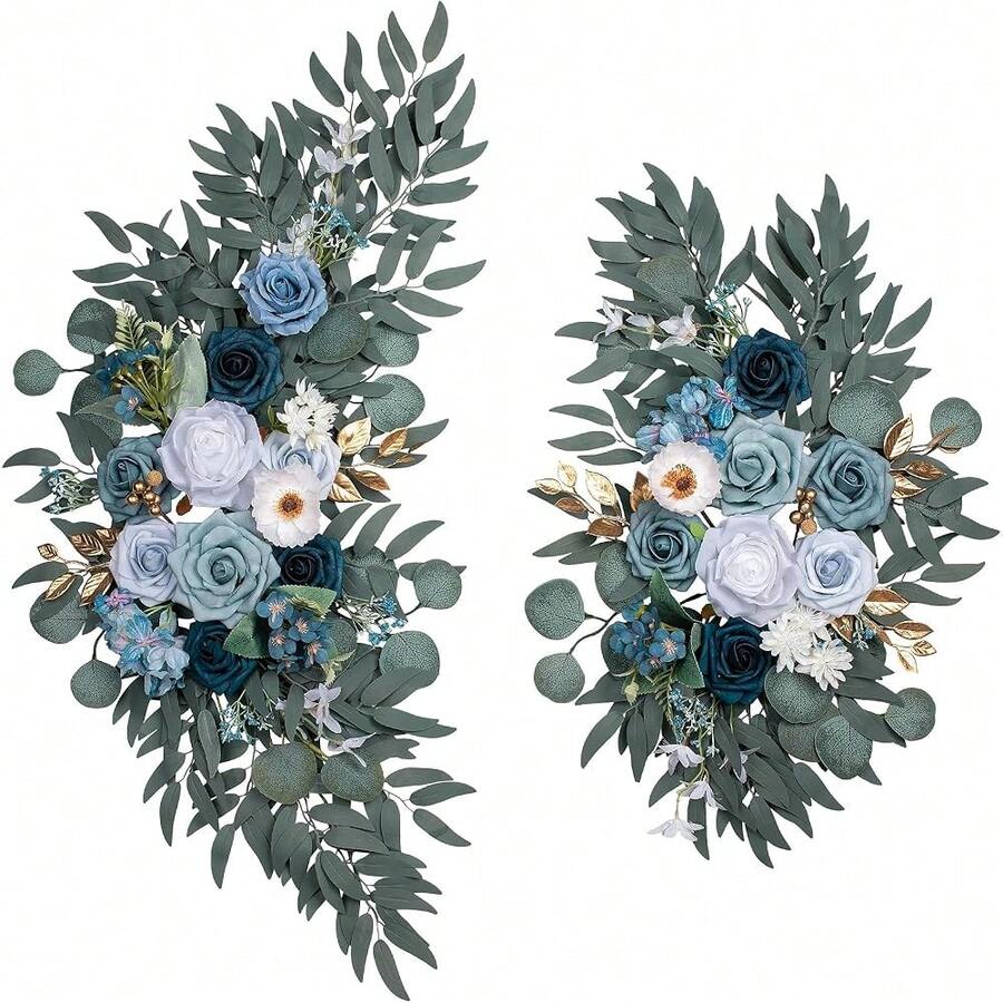 Wedding Arch Flowers, Artificial Floral Decor For Wedding Ceremony & Reception, Standard Size Large Flower Swag Set For Backdrop & Welcome Sign, Pack Of 2 (Gray Blue) - GrayBlue - View 1