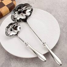 高级酒店级304不锈钢贝壳形汤匙，加厚长柄莲花造型汤勺 - 銀色 - 查看 6