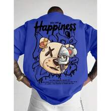 Basic Cotton Unisex T-Shirt Happiness Bear Street Style Streetwear Promotion Fast Shipping - 寶藍色 - 查看 1