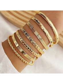 Set de 7 pulseras asimétricas de tono dorado, para uso diario - Amarillo Oro - Ver 5