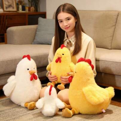 1个可爱毛绒黄色小鸡玩偶，公鸡造型毛绒玩具抱枕，家居卧室儿童睡眠伴侣，生日礼物，沙发装饰