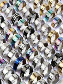 10/20/30/50/100/200/300/500pcs Random Fashion Ring Set, Made Of Stainless Steel, Multiple Styles For Mix And Match, Suitable For Men And Women With Uncertain Styles And Sizes - Multicolor - View 8