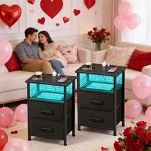 ✨Night Stand Bedside Bedroom, Nightstand Set Of 2 , Night Stand With Storage Shelf & 2 Drawers, End Table|Black|Enhanced Design|Suitable For Pet-Owning Households|Autumn & Winter Heartwarming Gift|Christmas & Halloween Gift|Newly Upgraded Thickened Edition|Thanksgiving Day|Celebration Gifts|NYE Party Gifts|Lunar New Year 2026|New Year's Eve|Valentine's Gifts|Made Me Buy It: Must-Haves To Stock Up On✨ - 黑色 - 查看 9