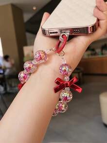 优雅蝴蝶结红金串珠手链，多功能手机挂绳，时尚新年礼物（女士）- 可作钥匙扣、耳机套、腕带 - 彩色 - 查看 3