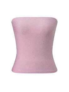 Women Strapless Tube Tops Summer Solid Color Shimmer Sleeveless Open Back Slim Fitted Bandeau Top Blouse Party Clubwear Going Out Streetwear Date, Night Out, Music Festival, Concert Live, Coffee Run Outfits - 粉色 - 查看 6