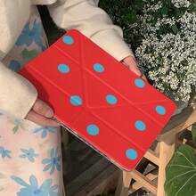 复古波点可爱扁平保护套，适用于苹果 iPad 第 11 代、iPad Pro 2025 新款、iPad 第 10 代、iPad Air 7/6（带 Apple Pencil 插槽），防弯折 11 英寸平板电脑保护套，时尚少女款 - 紅色 - 查看 6