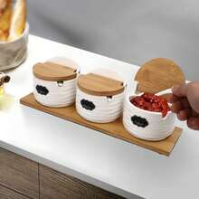 SENDERPICK Kitchen Spice Jar Ceramic Spice Jars With Bamboo Lids And Sugar Spoons Spice Container - White and Brown - View 8