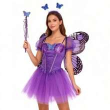 1对薄纱蝴蝶翅膀 - 适合角色扮演和派对。蝴蝶翅膀四件套。薄纱裙套装。天使蝴蝶翅膀仙女头饰 - 彩色 - 查看 2