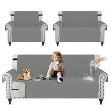 Juego de Fundas para Sofá Capitonado 3 Piezas – Protector Lavable Impermeable Antimanchas y Antidesgarros, Tejido Súper Suave con Correas Ajustables, Perfecto para Proteger Muebles en Sala, Departamento o AirBnB - Gris Claro - Ver 9