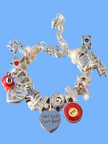 1条幸运数字777手链，1条心形十字架手链，1条耶稣宗教十字架手链，1条幸运8号球手链，1条漩涡星形手链 - 銀色 - 查看 2