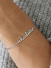 1PC Custom Name Bracelet, Delicate Bracelet, Sterling Silver Bracelet, Gold Bracelet, Name Bracelet, Women's Bracelet, Stainless Steel Bracelet, Simple Bracelet, Custom Gift, Valentine's Day, Ramadan, Mother's Day Gift, Personalized Gift For Her - Multicolor - View 6