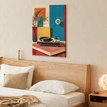 1pc Framed Wall Deocr Canvas Poster Mid Century Modern Vinyl Record Player Wall Art Print Poster - Musical Theme, Retro & Art Deco Style, Canvas Posters Wall Art For Home Decor Office Decor, Living Room Decor, Bedroom Decor- Portrait Canvas Poster For Indoor Decor, Ink Artwork, Spring & Winter Season, Wall Art With Frame - H - 查看 9