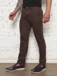 Men's Tailored Smart Casual Twill Trousers With Slash Pockets And Welt Pockets - 棕色的 - 查看 2