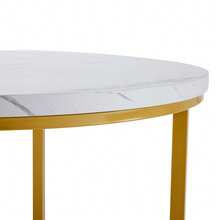 Dining Set Containing Four Chairs With MDF Tabletop And Gold Iron Frame. Velvet Seat, White, Grey. - Grey - View 7