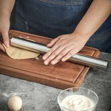 1pc Stainless Steel Rolling Pin Baking Tool, Non-Stick Rolling Cylinder Suitable For Making Soft Candy, Pizza, Pie, Pastry, Noodle, Dough, Cookie - Silver - View 7