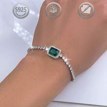 1pc Luxury Elegant Palace Style 925 Sterling Silver Geometric Cubic Zirconia Women Bracelet, Suitable For Daily, Party, Holiday, Date, Gift - Red - View 7