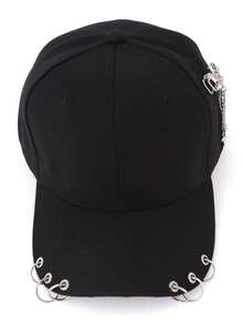 Mũ lưỡi trai kiểu dáng tối màu trang trí bằng kim loại với vòng sắt và tua rua, mũ chống nắng đôi. - màu đen - Xem 7