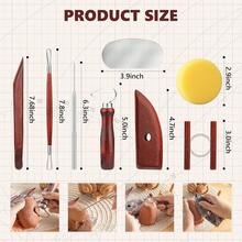 8PCS Stained Wooden Pottery Sculpting Tools, Wood Clay Cleaning Tool Set, Ceramic Modeling Tool For Carving, Molding, Cutting, Trimming, Pottery Wheel, Crafting, Beginners, Adults, Students - Multicolor - View 8