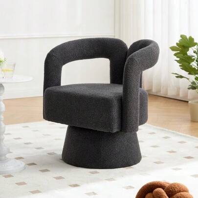 360 Grad Drehbare Kuschelfass-Akzentstühle, Runde Sessel Mit Breiter Polsterung, Flauschiger Stoffsessel Für Wohnzimmer, Schlafzimmer, Büro, Warteräume, Dunkelgrau
