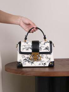 2025新款时尚高品质奢华小众设计高端刺绣真皮小方包，白色精致小巧手提包，单肩斜挎两用，特殊锁扣设计 - 黑與白 - 查看 9