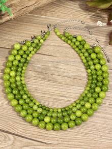 Dây chuyền đá olivine tự nhiên thanh lịch, vòng cổ hạt đá mã não xanh thời trang, dây chuyền đá thủ công dành cho nữ, phù hợp cho kỳ nghỉ, phong cách tối giản, đeo hàng ngày và dự tiệc. - màu xanh lá - Xem 3