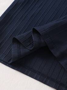 Set 2pcs/Set Kemeja dan Celana Pendek Jacquard Warna Polos untuk Anak Laki-laki, Pakaian Kasual untuk Liburan, Balita & Anak Besar, Musim Panas - Navy Blue - View 5