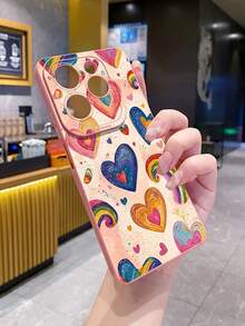 1pc Heart & Rainbow Pattern Shockproof Phone Case, UV Printed Compatible With Samsung/Galaxy/ Android Models - Pink - View 2