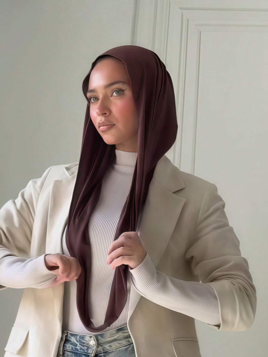 1pc Women's Instant Classic Solid Color Hijab, Pre-Sewn Turban Style Scarf With Adjustable Versatile Wearing Methods, Soft Comfortable Viscose Fabric Suitable For Daily, Sports, Yoga