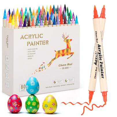 Chen Rui 80 Colors Dual Tips Brush Acrylic Paint Markers Art Supplied Marker Pens For Wood, Rocks, Canvas, Pumpkins, Fabric, Glass, Plastic, Ceramic, Easter, Graffiti, Art Creation, Non-Fading On Paper, Back To School