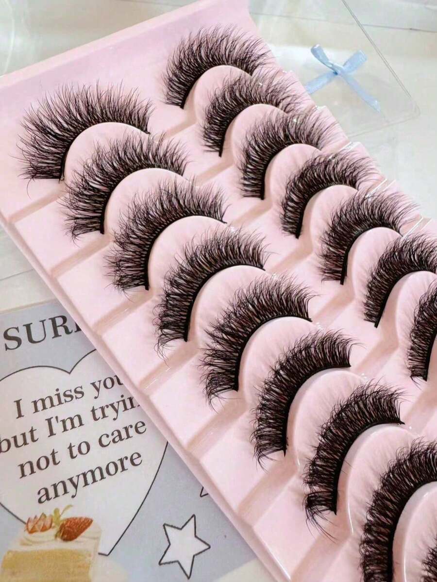 10 Pairs Voluminous False Eyelashes For Women | Thick Band Full Strip Lashes | Dramatic Anime Eye Look | Bold Asian Style Lashes - Black - View 1