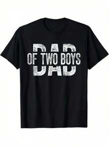 Boys' Funny "Dad Of Two Boys" Graphic T-Shirt - Soft Breathable Short Sleeve Round Neck Casual Summer Tee With Distressed Print, Machine Washable Father's Day Gift For Dads, Comfortable Casual Attire For Active Kids - 彩色 - 查看 1