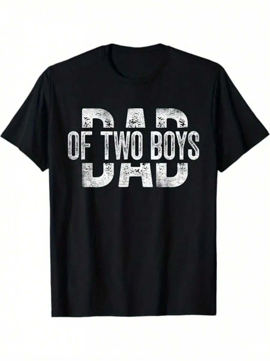 Boys' Funny "Dad Of Two Boys" Graphic T-Shirt - Soft Breathable Short Sleeve Round Neck Casual Summer Tee With Distressed Print, Machine Washable Father's Day Gift For Dads, Comfortable Casual Attire For Active Kids - 彩色 - 查看 1