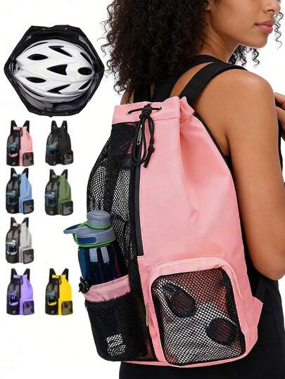 网眼抽绳背包，带拉链防水口袋，大容量游泳包，可调节肩带，男女通用，轻便防水，沙滩包，健身包，运动收纳包，适合健身、游泳、健身、邮轮旅行，必备健身装备，学生返校必备