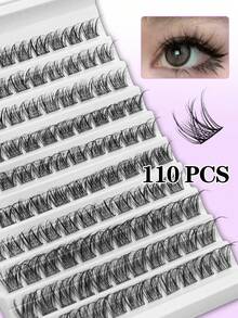 Waloshow 1 caja de 110 racimos de pestañas individuales con rizo D, para crear un efecto de maquillaje natural o dramático. Pestañas postizas individuales para aplicar en casa. - Negro - Ver 6