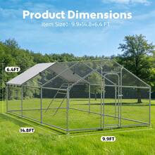 Predator-Proof Walk-In Poultry House With Metal Outdoor Activity Area, Featuring Waterproof And UV-Resistant Canopy And Five-Tier Perching System. Suitable For Chickens, Ducks, Rabbits, And Geese. - Bạc - Xem 2