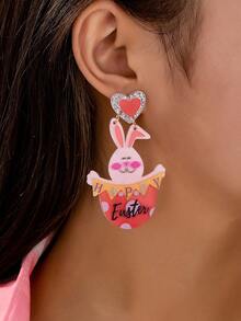 1对时尚复活节畅销亚克力兔子耳环，女士日常佩戴吊坠耳环 - 破殼兔 - 查看 3