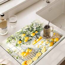 (¡¡¡Caliente!!!) 1 pieza Estera protectora de cocina vintage con limón - Superficie antideslizante, resistente a arañazos y al calor, apta para placa de inducción, decoración de cocina moderna - Instalación fácil para estufa de gas/eléctrica - Protector de encimera, protector de estufa - Multicolor - Ver 18