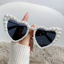 2026 Heart-Shaped Frameless Pearl-Studded Fashion Glasses Party Gathering Personality Quirky High-End Candy Color - White - View 4