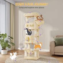 Hzuaneri 170 Cm Large Cat Tower For Indoor Cats,Cat Tree,  Multi-Level Cat House With Condo, 8 Scratching Posts, Hammock - Beige - View 6