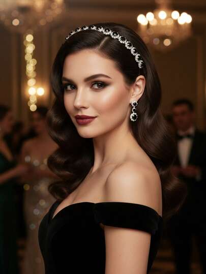 1件优雅黑色水钻装饰发箍，简约闪亮水晶细发箍，适合女性日常、派对、婚礼等场合佩戴，复古风格黑色宝石发箍，奢华圆形水晶镶嵌金属发带，时尚头饰，适合晚宴、舞会和约会