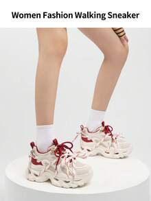 somiliss Women's 6cm Platform Soft Bottom Chunky Sneakers, Red & White Patchwork, Comfortable Lightweight Casual Sports Shoes, Fashion Versatile Daily Commute All Season Walking Shoes, 2026 New Arrival - Red and White - View 8