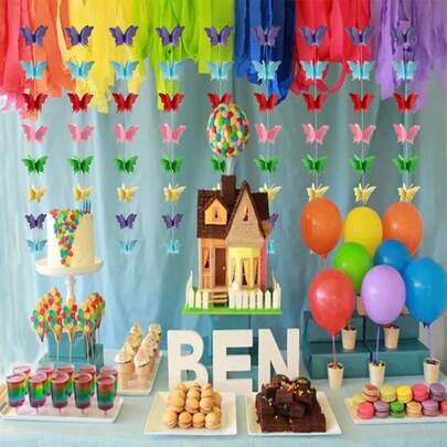 4件套3D立体蝴蝶纸花环，花卉图案，彩虹纸蝴蝶装饰串，适用于婴儿派对、性别揭晓派对、婚礼、生日、情人节、派对装饰，轻便易挂