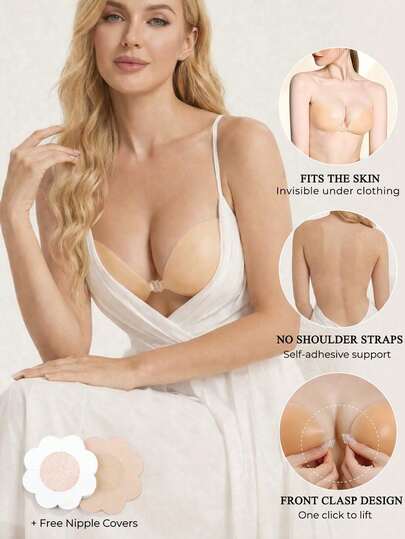 Sujetador moldeador de silicona sin costuras y sin tirantes reutilizable para mujeres, impermeable y sin abultamientos, adecuado para trajes de baño, vestidos, bikinis, vestidos de novia, atuendos sin espalda, uso diario, almohadillas de sujetador invisibles, accesorio de lencería de protección de la privacidad