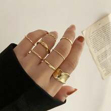 8pcs Vintage Minimalist Twist Rings, Personalized Geometric Metal Knuckle Rings For Women - Yellow Gold - View 6