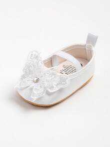 婴儿女童婚鞋蝴蝶结芭蕾舞公主玛丽珍平底鞋幼儿学步鞋新生儿婴儿床洗礼鞋 - 白色 - 查看 4