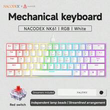 AJAZZ NK61 有线机械键盘,全彩混合背光,侧边氛围灯箱,61键流光键帽,支持热插拔键帽,红轴,微调卫星轴。游戏键盘,便携式键盘 - 彩色 - 查看 20