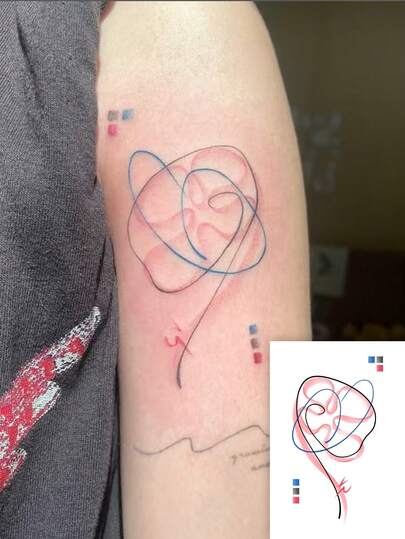 1pc Fashionable Washable Pink & Blue Abstract Stripe Temporary Tattoo, Sweet Artistic Waterproof Durable Scar Cover Tattoo Sticker