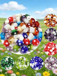 15/25/35/50/60/80/100pcs Multi-Color Mushroom Glass Beads - Colorful Marble Texture Mushroom Decorative Beads, Suitable For Jewelry Making, DIY Necklace, Bracelet, Earrings, Crafts | Vibrant Bead Design | Smooth Texture - Multicolor - View 12