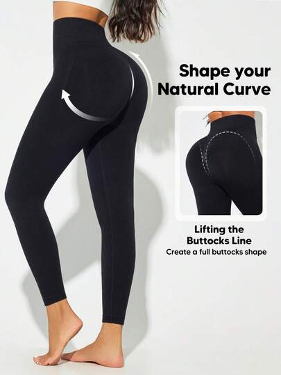 Women's Solid Color High Waist Slimming Seamless Leggings Black